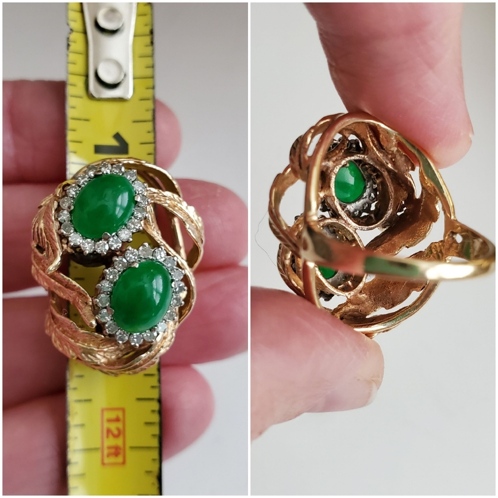 SOLD Estate Imperial Jade & Diamond 14k Cocktail Ring - Picture 8 of 11